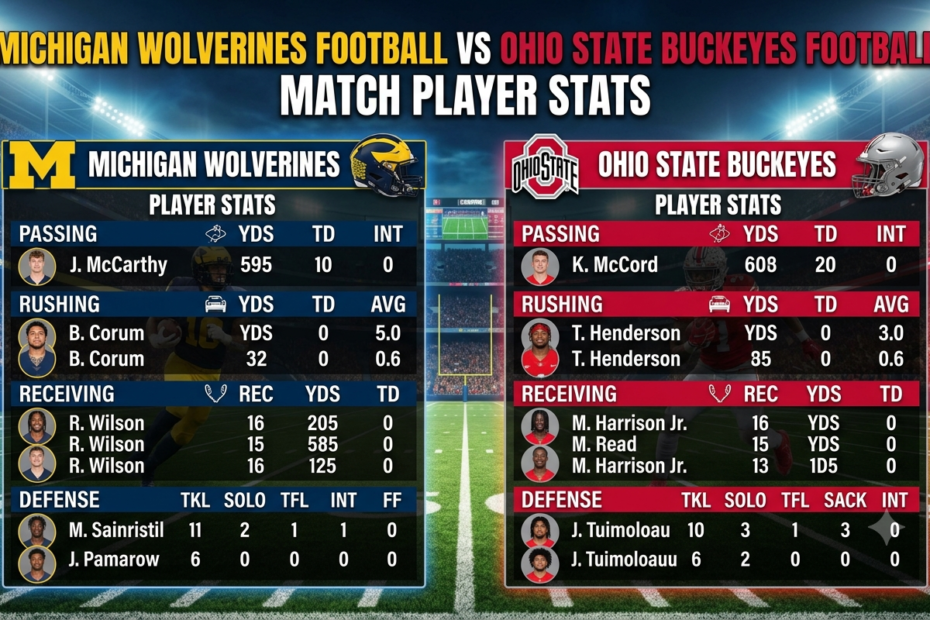 michigan wolverines football vs ohio state buckeyes football match player stats