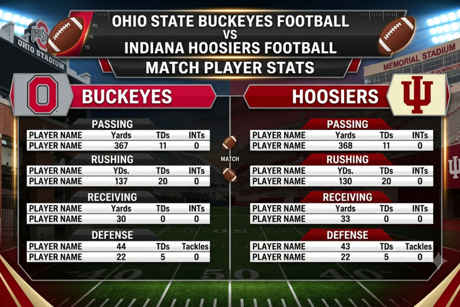 ohio state buckeyes football vs indiana hoosiers football match player stats