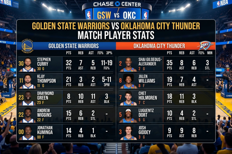 golden state warriors vs oklahoma city thunder match player stats