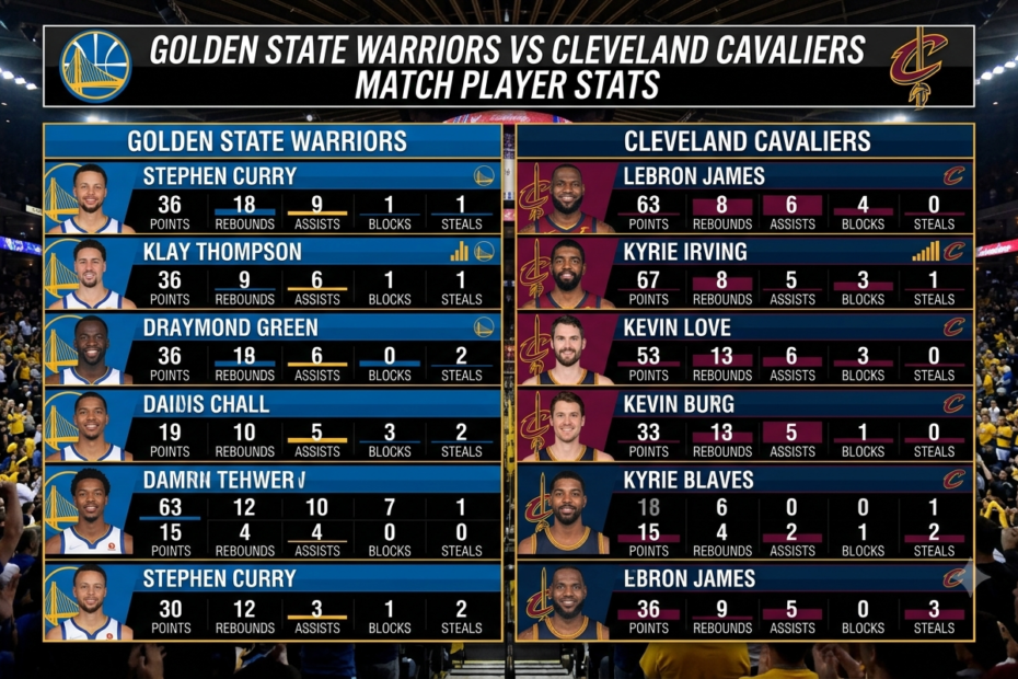 golden state warriors vs cleveland cavaliers match player stats
