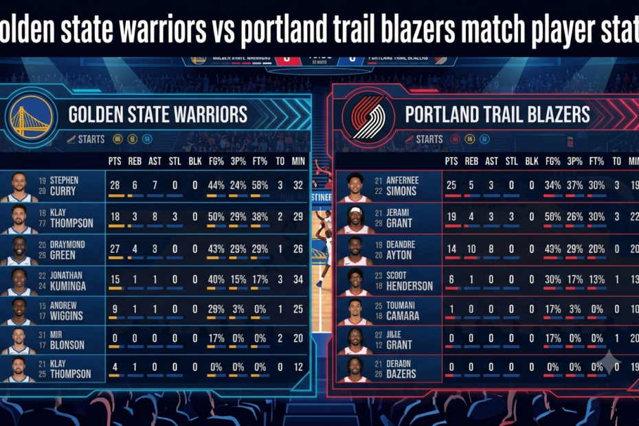 golden state warriors vs portland trail blazers match player stats